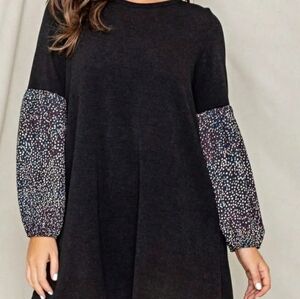 NIP eloges Sz. M Black Crew‎ Neck Puffed Long Sleeve Mini Skirt/Long top
